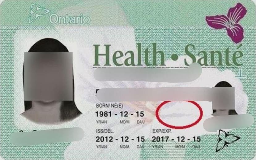 Sample Ontario health card showing no sex designation